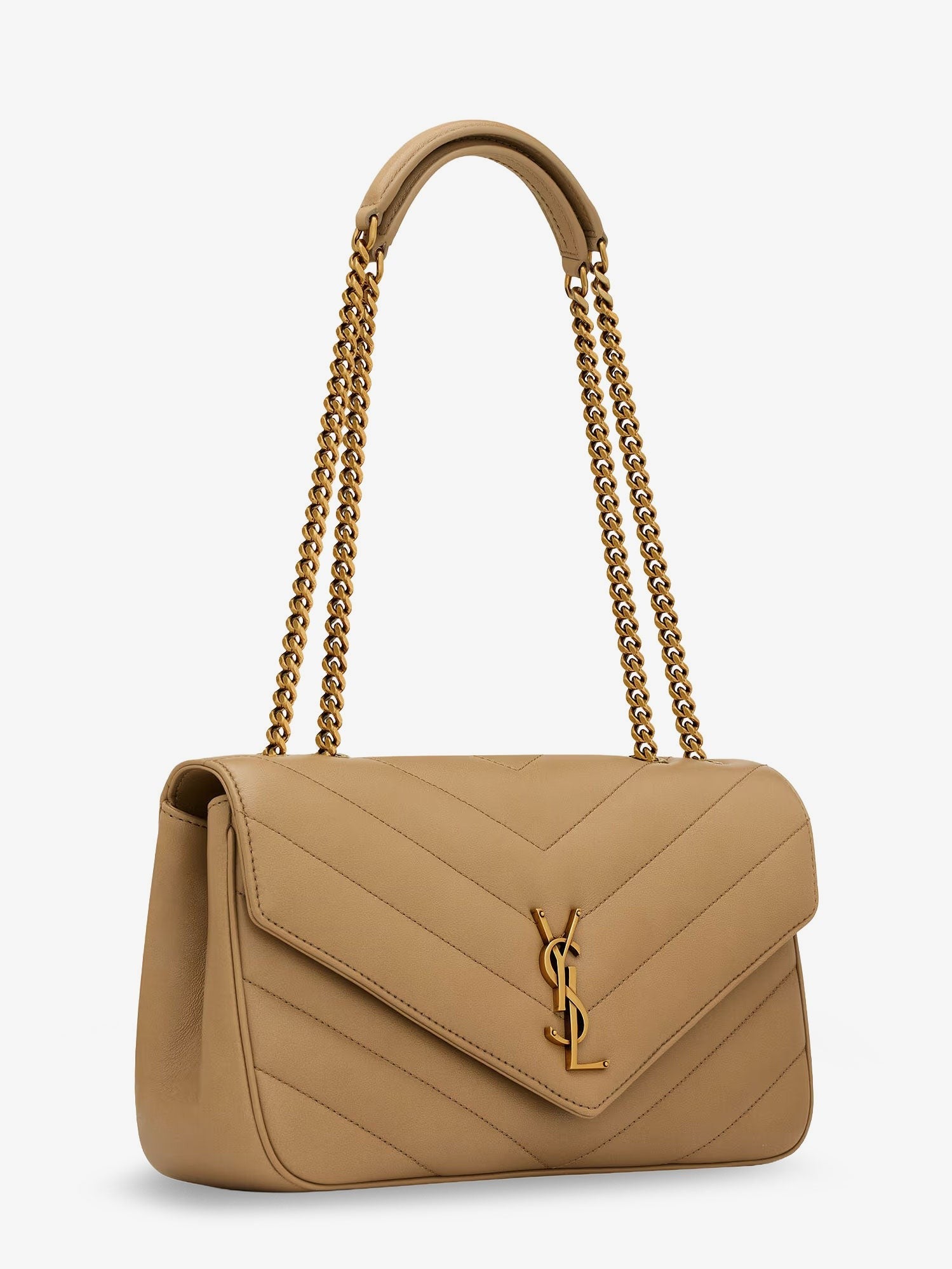 Saint Laurent Loulou Medium in Matelassé Lambskin Shoulder Bag – Beige